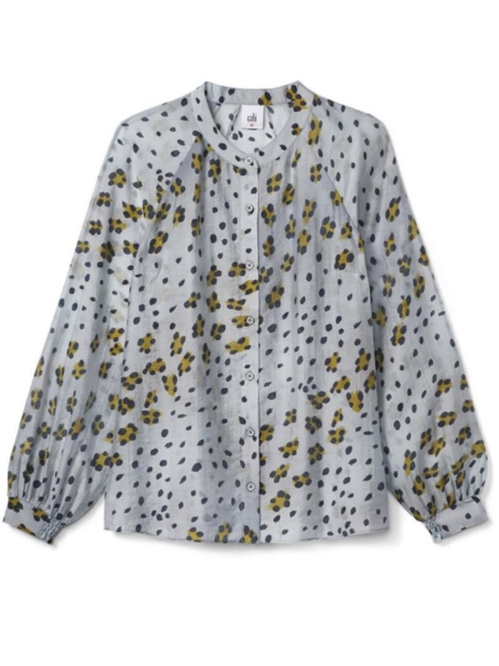 CAbi - The Hunter Light Blue Blouse with Yellow and Navy Spot Print